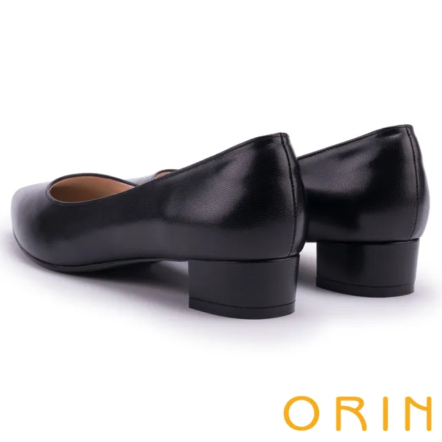【ORIN】質感羊皮素面尖頭 女 粗低跟鞋(黑色)