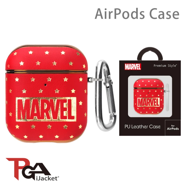 iJacket AirPods 1/2代 Marvel漫威 箔押皮革 質感保護殼(Logo)