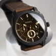 【FOSSIL】咖啡皮革錶帶三眼計時手錶 男錶 母親節(FS4656)