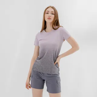 【Hang Ten】女裝-恆溫多功能-銀纖維無縫涼感抗菌除臭漸層短袖T恤-淺紫