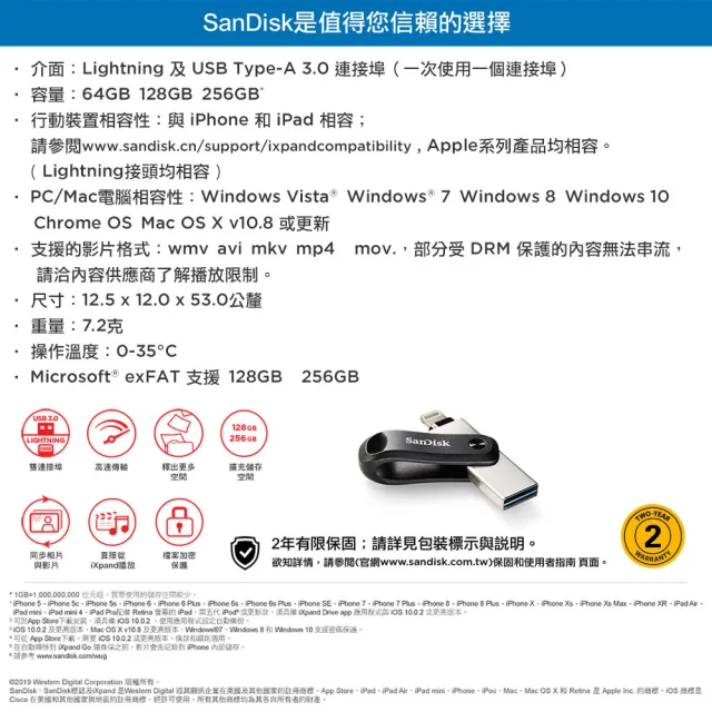 【SanDisk 晟碟】128GB 全新版 iXpand  Drive Go 雙用隨身碟(原廠2年保固  iPhone / iPad 適用)