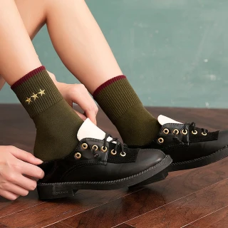 【Acorn 橡果】日系學院風星星刺繡文青中筒襪短襪2603(超值5色組)