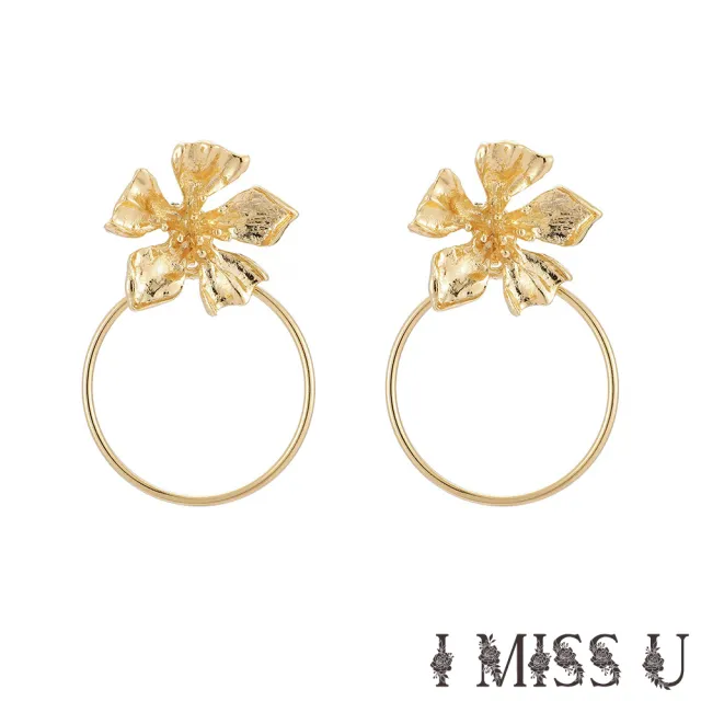【I MISS U】華麗金色復古立體花朵圈圈造型耳環(華麗風耳環 花朵耳環 圈圈耳環)