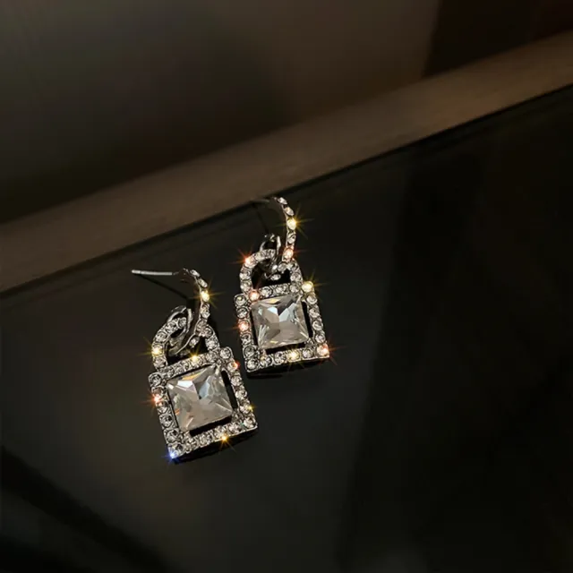 【SECRET BOX】韓國設計S925銀針華麗鋯石美鑽鎖頭造型耳環(S925銀針耳環 水鑽耳環 華麗風耳環)