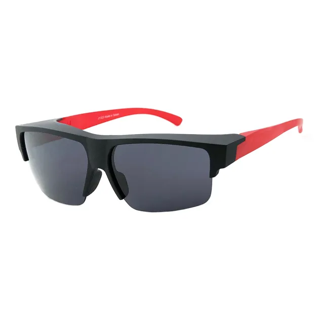 【SUNS】台灣製偏光太陽眼鏡 霧黑紅框 墨鏡 抗UV400/可套鏡(防眩光/遮陽)