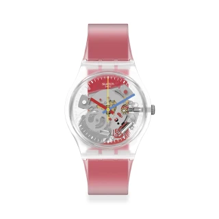 【SWATCH】Gent 原創系列手錶CLEARLY RED STRIPED 瑞士錶 錶(34mm)