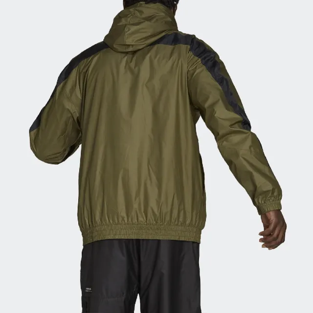 【adidas 愛迪達】外套 WND Primeblue Jacket 男款 愛迪達 三線 連帽外套 防風 內刷毛 綠 黑(GT3744)