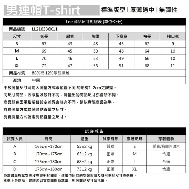 【Lee】男裝 帽T / 立體LOGO 氣質黑 標準版型(LL210336K11)