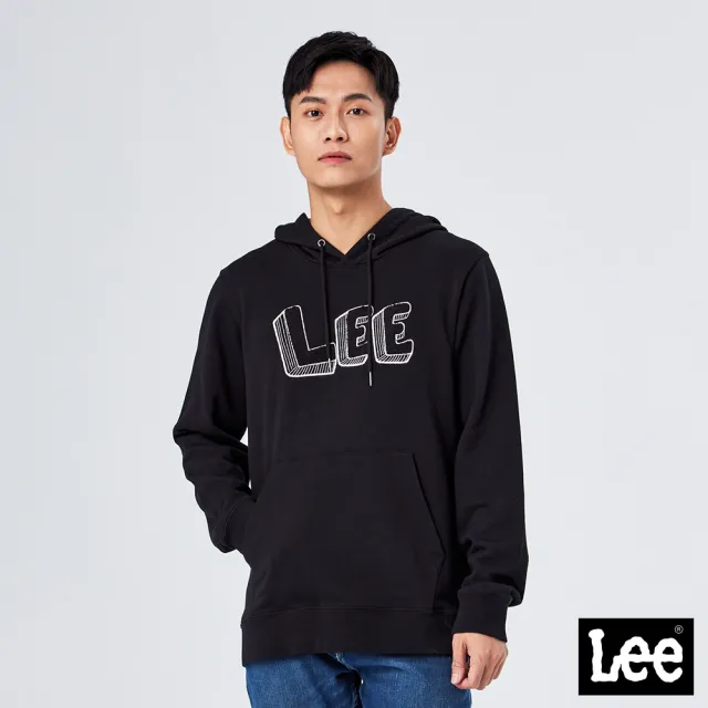 【Lee】男裝 帽T / 立體LOGO 氣質黑 標準版型(LL210336K11)