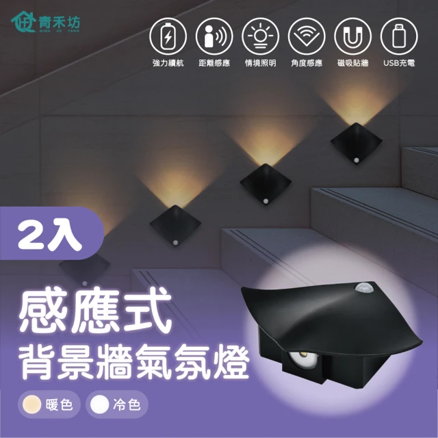 【青禾坊】感應式背景牆氣氛燈-2入(USB/洗牆燈/感應燈/情境燈)