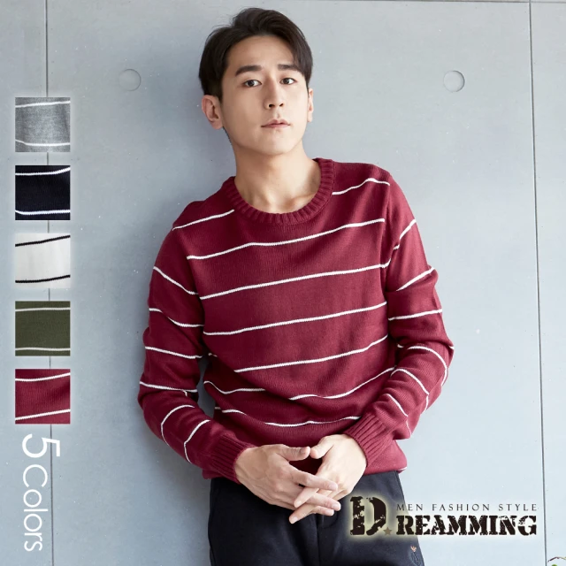 【Dreamming】韓系簡約條紋百搭圓領針織毛衣(共五色)