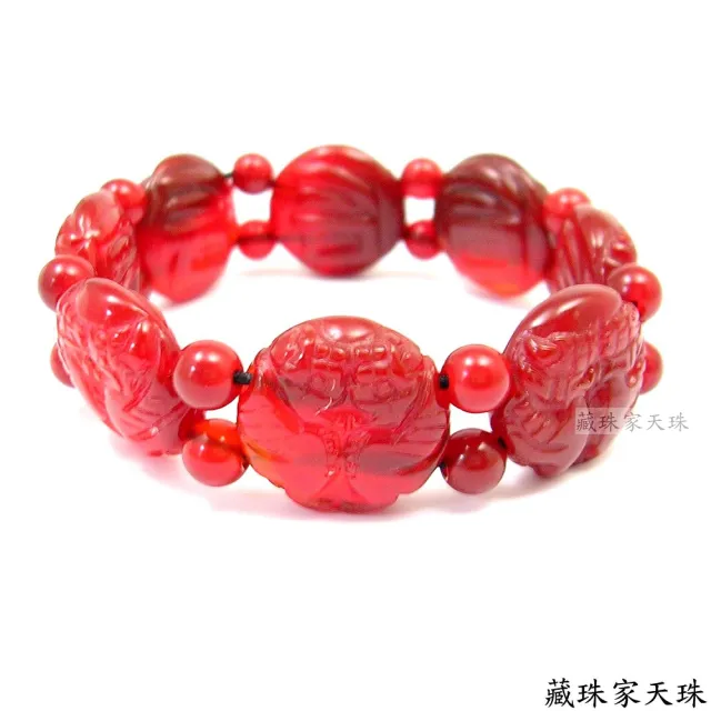 【藏珠家】紅玉髓貔貅招財板珠天珠手鍊