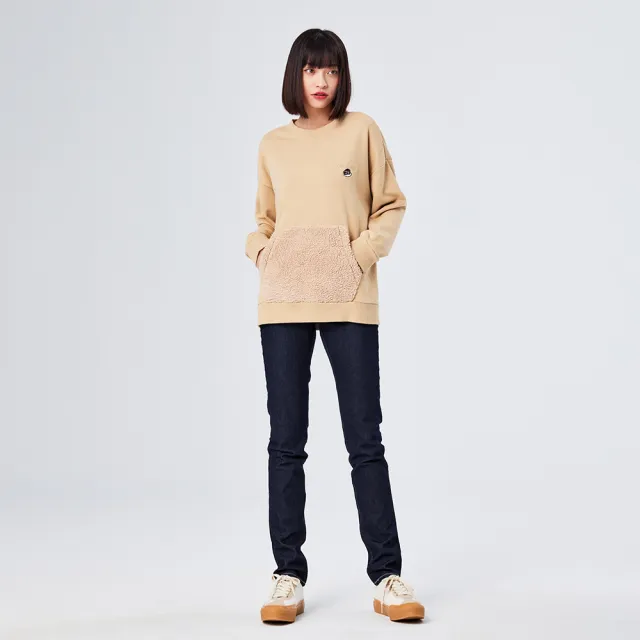【Lee】女裝 長袖厚T / Caf☆ 異材質拼接 大地棕 舒適版型(LL21036381H)