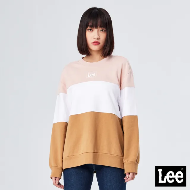 【Lee】女裝 長袖厚T / 三色拼接 粉/白/卡 舒適版型(LL210361008)