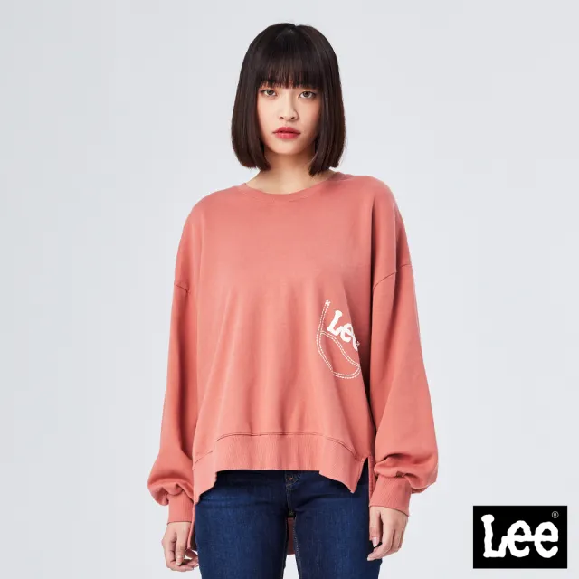 【Lee 官方旗艦】女裝 長袖厚T / 造型印花 珊瑚粉 舒適版型(LL210358232)