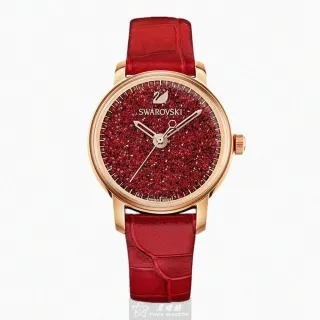 【SWAROVSKI 施華洛世奇】SWAROVSKI施華洛世奇女錶型號SW00005(大紅色錶面玫瑰金錶殼大紅色真皮皮革錶帶款)