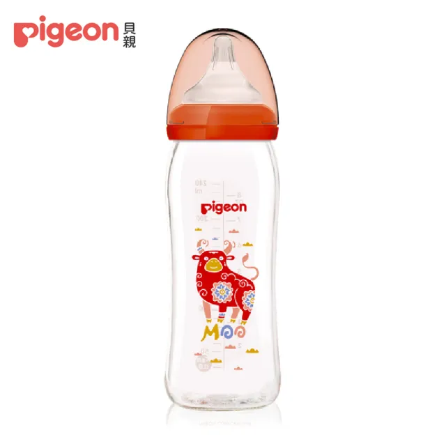 【Pigeon 貝親】母乳實感彩繪動物玻璃奶瓶240ml(牛牛)