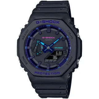 【CASIO 卡西歐】G-SHOCK 八角防護構造雙顯手錶-VIRTUAL BLUE 系列 畢業 禮物(GA-2100VB-1A)