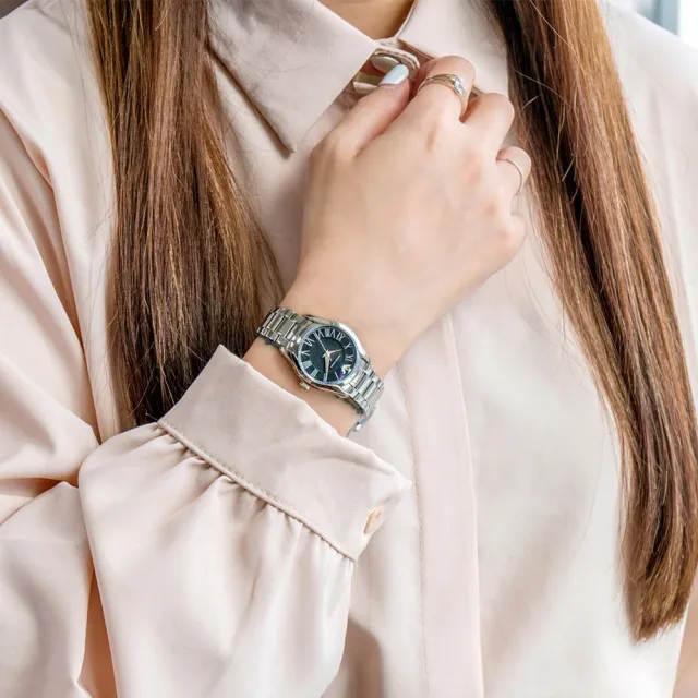 【EMPORIO ARMANI】亞曼尼 公司貨 Valente 羅馬經典菱格不鏽鋼腕錶/銀x黑面(AR11088)