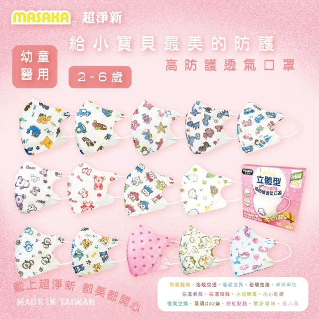 【MASAKA】2-6歲幼童立體高防護口罩50片/盒 3盒組(兒童口罩 臺灣製 升級版過濾層)