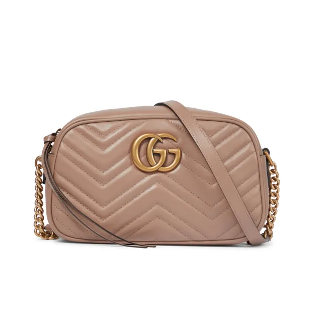 【GUCCI 古馳】GG Marmont Small 小款 皮革 山形紋 肩背 相機包 裸粉色 24公分 447632