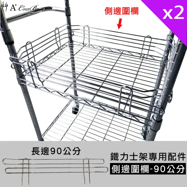 【A+Courbe】90cm側邊圍欄2入-MIT鐵力士架專用鍍鉻配件