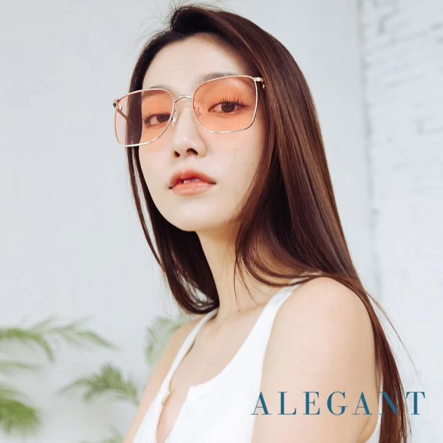 【ALEGANT】時尚格調石英粉幾何線條銀色方框墨鏡/UV400太陽眼鏡(歐胡島的泳池派對)