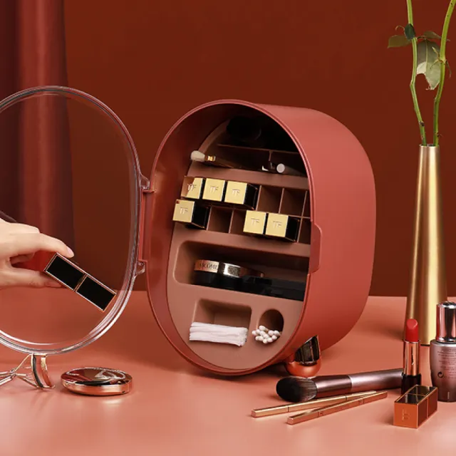 【IDEA】復古美學小巨蛋收納掀蓋分隔化妝盒