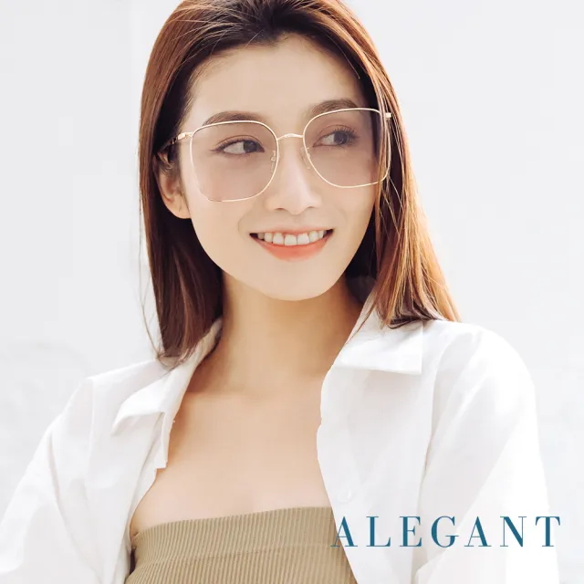 【ALEGANT】時尚格調丁香紫幾何線條金色方框墨鏡/UV400太陽眼鏡(凱魯瓦的黃金海岸)