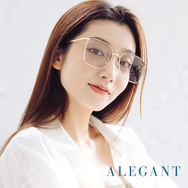 【ALEGANT】時尚格調丁香紫幾何線條金色方框墨鏡/UV400太陽眼鏡(凱魯瓦的黃金海岸)