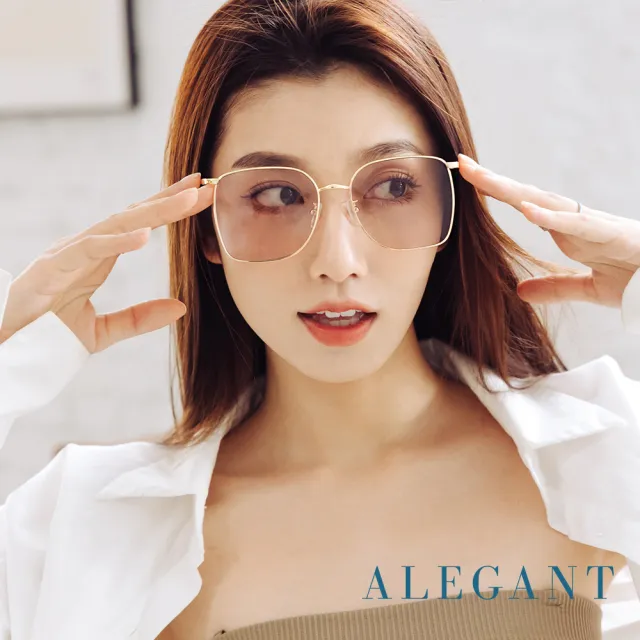 【ALEGANT】時尚格調丁香紫幾何線條金色方框墨鏡/UV400太陽眼鏡(凱魯瓦的黃金海岸)
