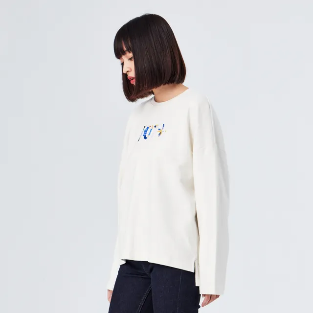 【Lee】女裝 長袖厚T / 經典系列 刺繡 奶霜白 季節性版型 / 101+ 系列(LL210356005)