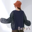 【betty’s 貝蒂思】圓領側袖拼接條紋上衣(深藍)