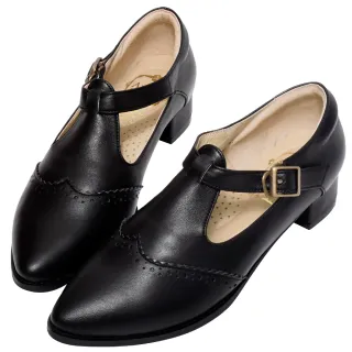 【Ann’S】復古80年代-頂級全真皮T字扣帶雕花牛津鞋3cm(黑)
