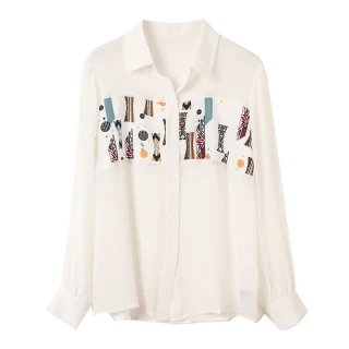 【MsMore】時尚新款印花休閒寬鬆襯衫#111690現貨+預購(白色)