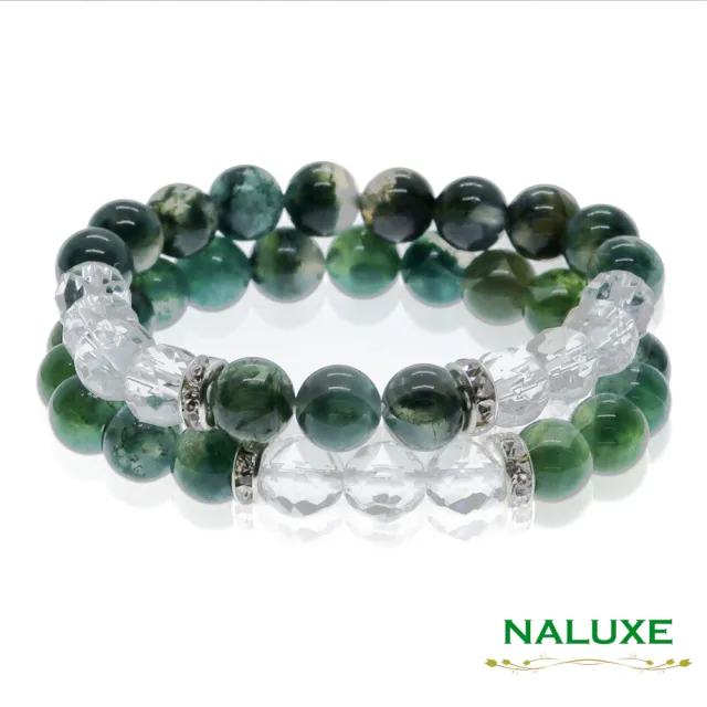 Naluxe】水草瑪瑙l白水晶l設計款開運手鍊(避邪、保平安、淨化磁場