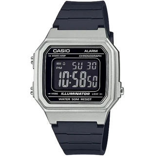 【CASIO 卡西歐】復古金屬感數位電子腕錶/黑x銀框(W-217HM-7B)