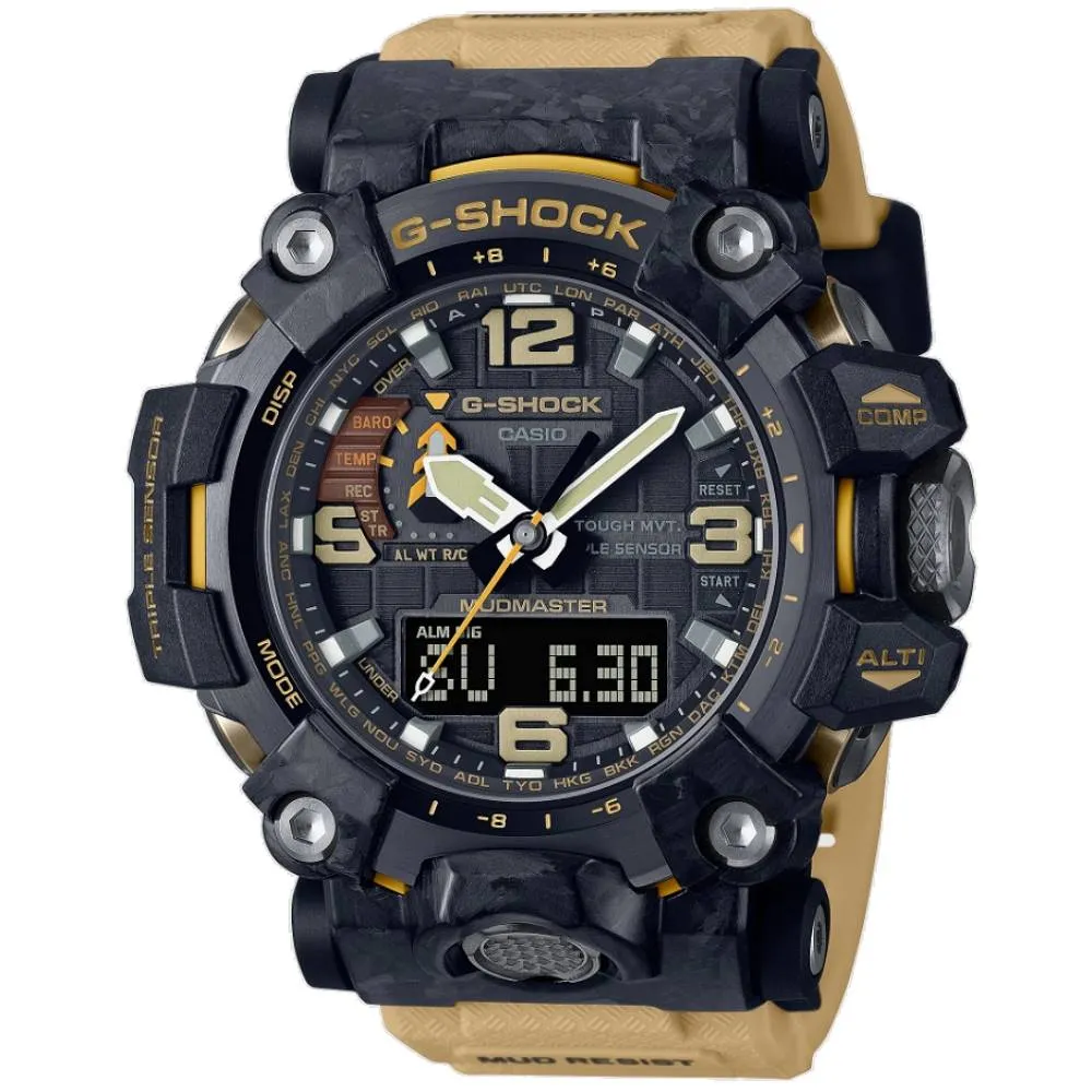 【CASIO 卡西歐】G-SHOCK MUDMASTER 碳纖維陸地極限 太陽能手錶(黑/卡其GWG-2000-1A5)