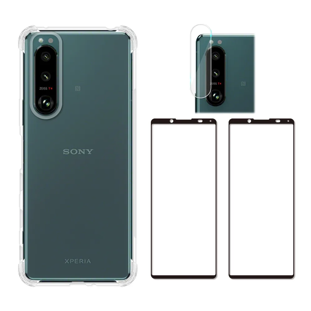 【RedMoon】SONY Xperia 5 III 手機殼貼4件組 空壓殼-9H玻璃保貼2入+厚版鏡頭貼(XP5III)
