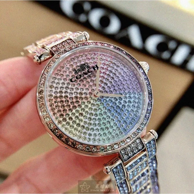 【COACH】COACH蔻馳女錶型號CH00059(彩虹圈錶面玫瑰金錶殼彩虹色精鋼錶帶款)