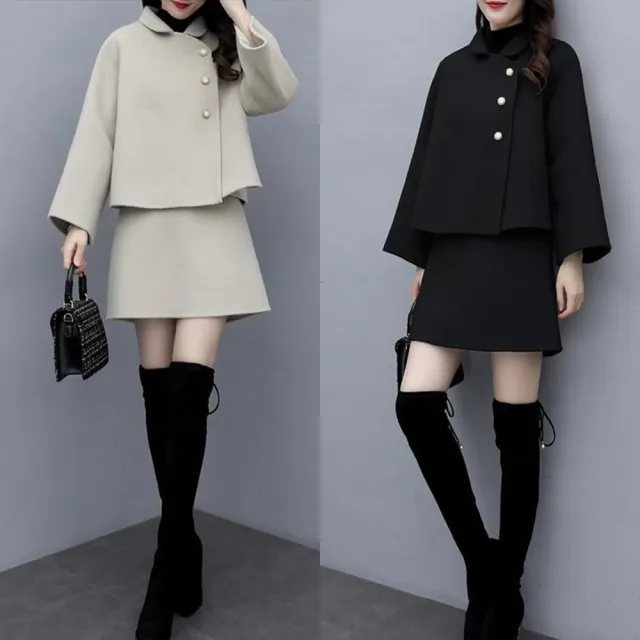 【Amay Style 艾美時尚】現貨 中大尺碼女裝 兩件式 小香風氣質名媛毛呢外套短裙 套裝。S-3XL