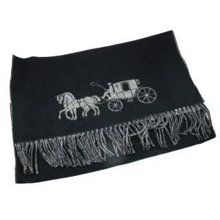 【COACH】新款雙面馬車LOGO寬版羊毛圍巾、披巾(黑灰)
