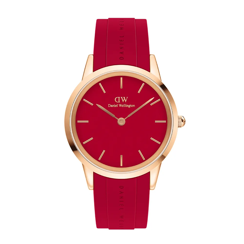 【Daniel Wellington】DW 手錶  Iconic Motion Ruby 32mm限量寶石紅膠腕錶 玫瑰金框(DW00100503)