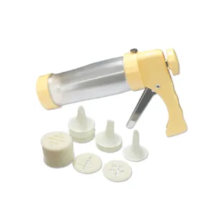 【烘培用具】按壓式裱花餅乾擠花槍套組-附多入花嘴+模具(聖誕節手工餅乾 壓花槍 奶油擠花器 造型 餅乾模具)