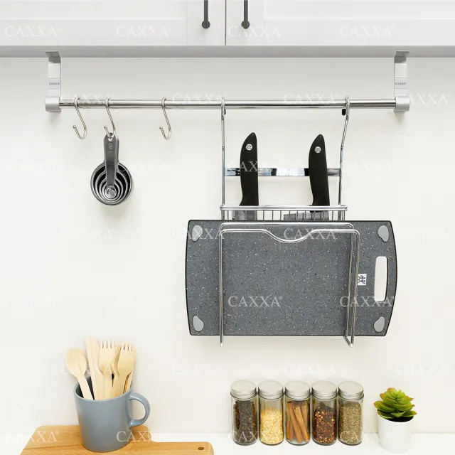 【CAXXA】不銹鋼廚房掛桿60cm二支附S勾6個-鎖上櫃可調式(壁掛桿/廚房掛桿/掛桿/吊桿)