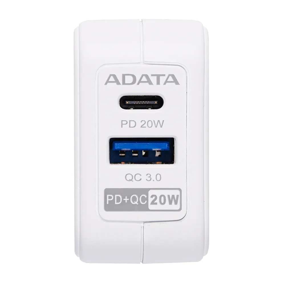 【ADATA 威剛】PD+QC 20W USB超級雙快充轉接器+30W USB-C to Lightning 1M PD 充電傳輸線(UB-51+PD30W)