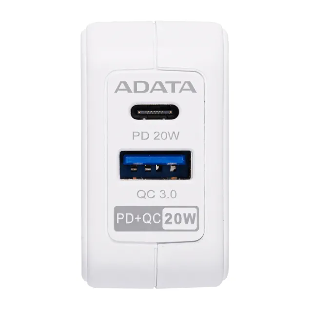【ADATA 威剛】PD+QC 20W USB超級雙快充轉接器+30W USB-C to Lightning 1M PD 充電傳輸線(UB-51+PD30W)