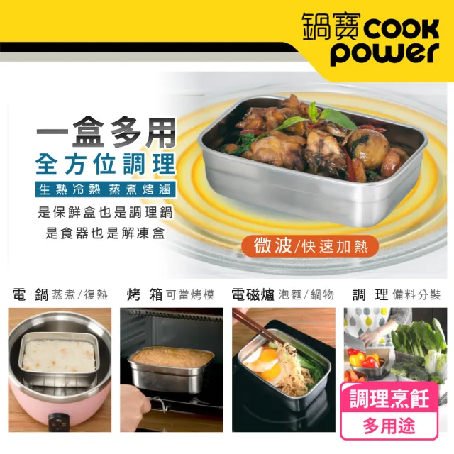 【CookPower 鍋寶】可微波316不鏽鋼長方形保鮮盒1450ml(買1送1)