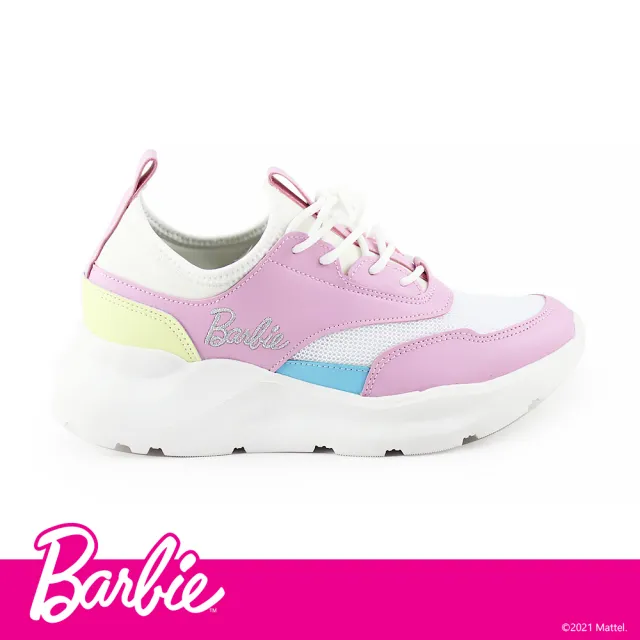 【Paidal】Barbie芭比經典Logo跳色款老爹鞋(粉黃)