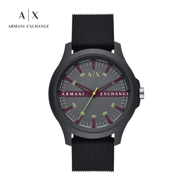 【A|X Armani Exchange 官方直營】Hampton 經典壓字計時手錶 黑色矽膠錶帶 46MM AX2425